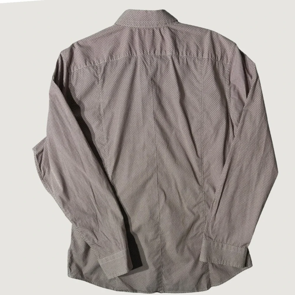 Banana Republic Button Down Shirt‎ Mens L Burgundy Gingham Slim Fit Stretch